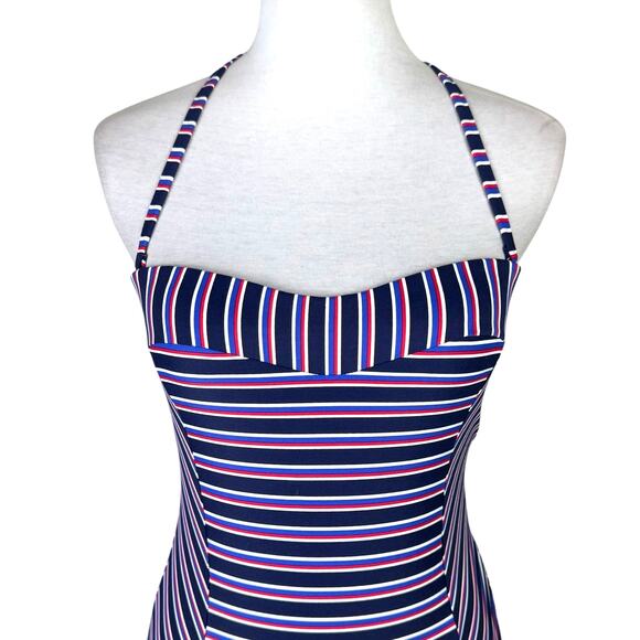 Niptuck NWT Red White Blue Sailor Stripe Adjustable Halter One Piece Swimsuit - Picture 4 of 13